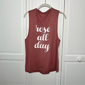 "Rosé All Day" Workout Athletic Muscle Tank Pink with White Lettering Size Small